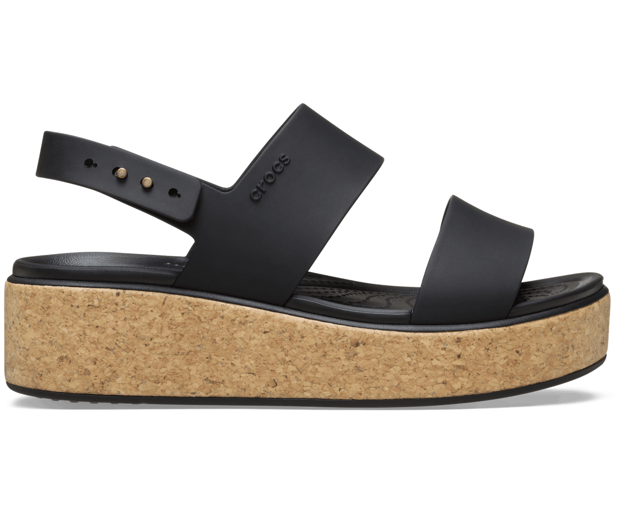 Crocs Women's Brooklyn Low Wedge Cork Sandal - Black / Black