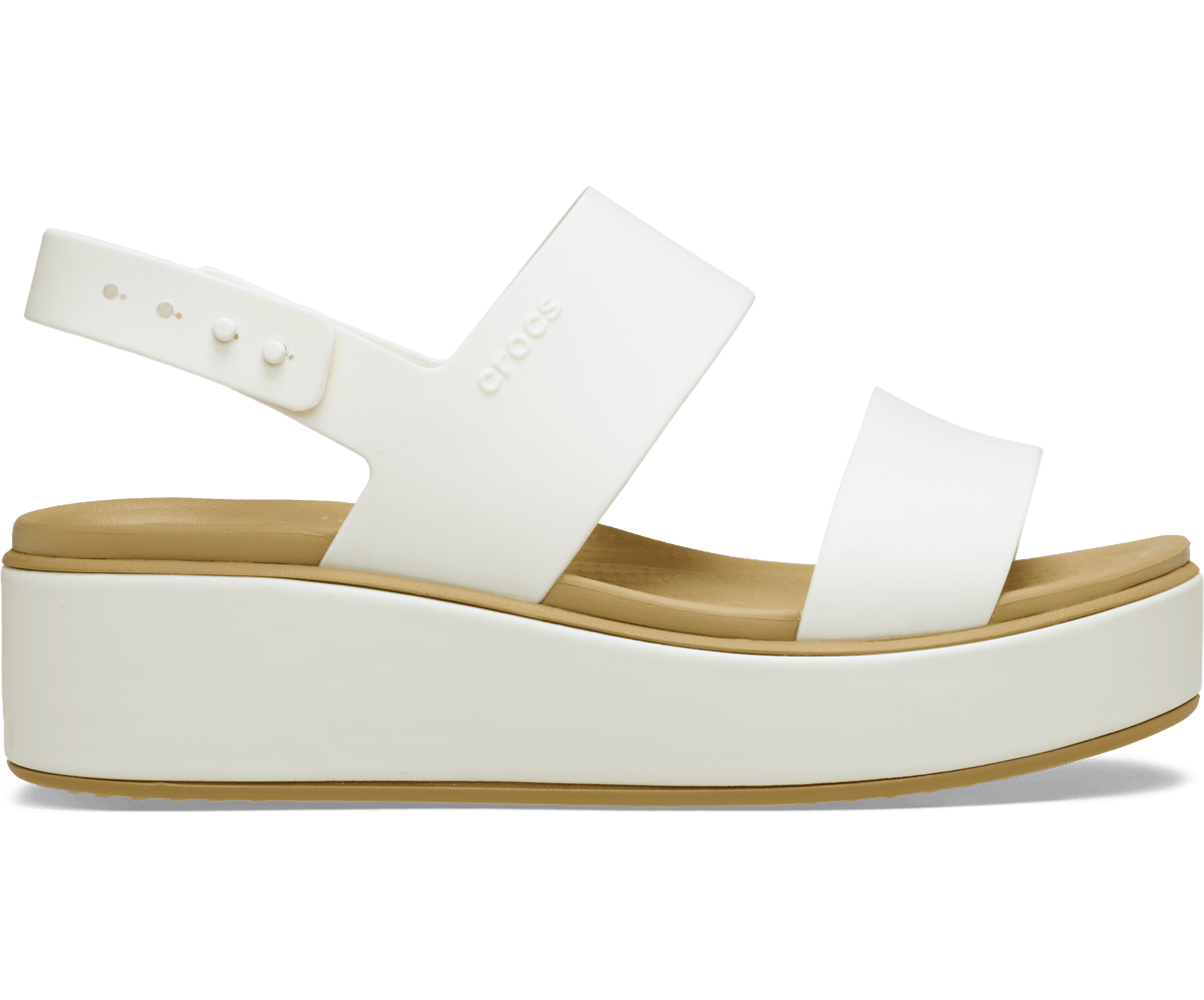 Crocs Women's Brooklyn Low Wedge Matte Wrap Sandal - Chalk/Tan