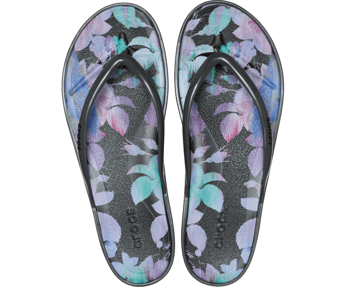 Crocs Women's Miami Round Dark Floral Flip - Black Sand