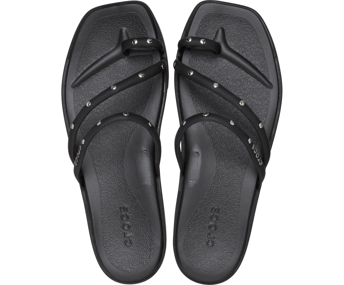 Crocs Women's Miami Toe Loop Studded Sandal - Black