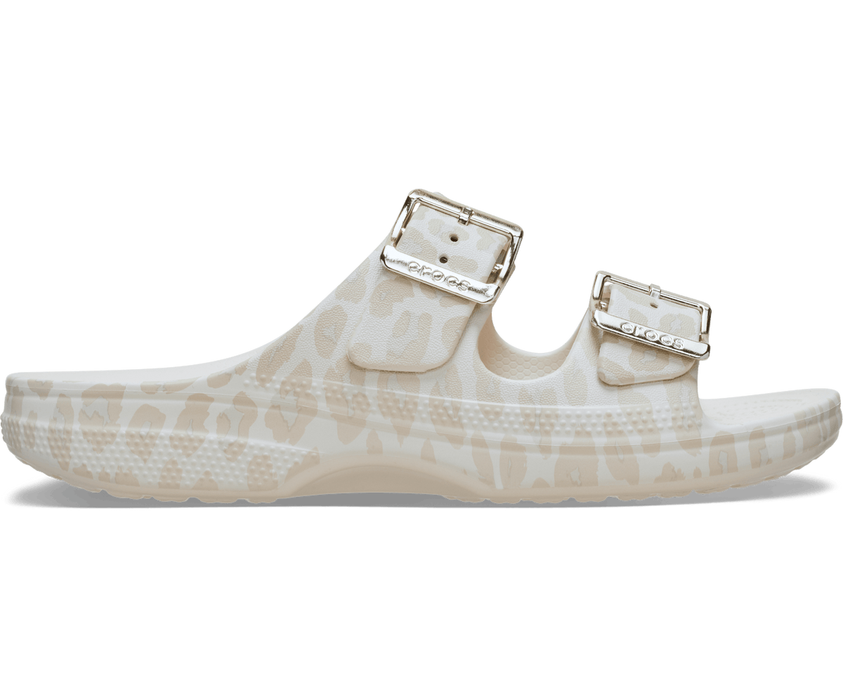 Crocs Women's Saturday Metallic Buckle Animal Sandal - Almond Tint/Leopard