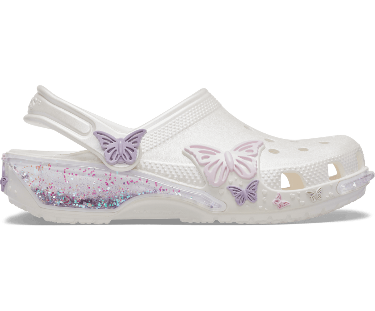 Crocs Toddler Classic Butterfly Sparkle Shaker Clog - White