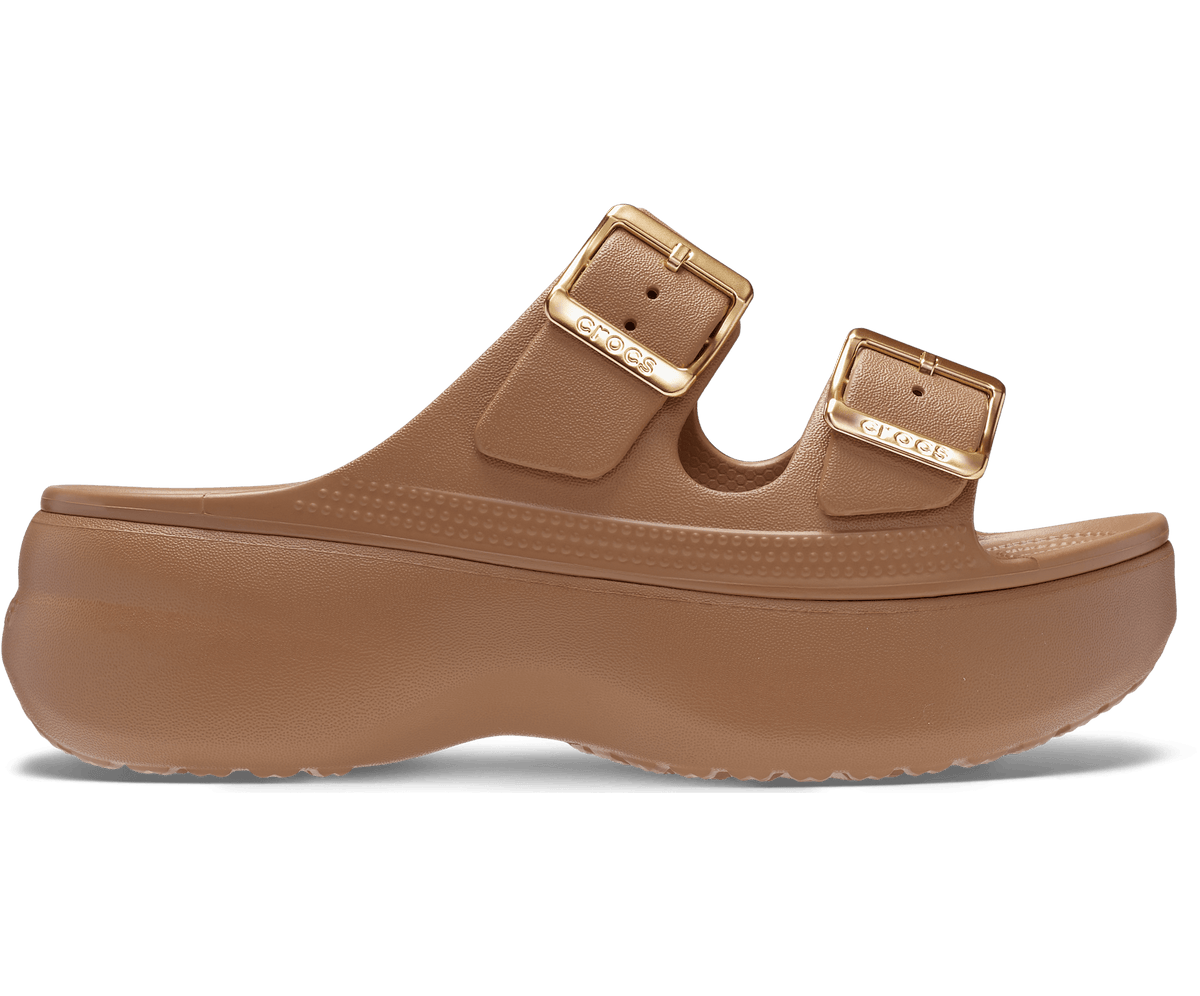 Crocs Women's Saturday Platform Metallic Buckle Sandal - Sepia / Gold
